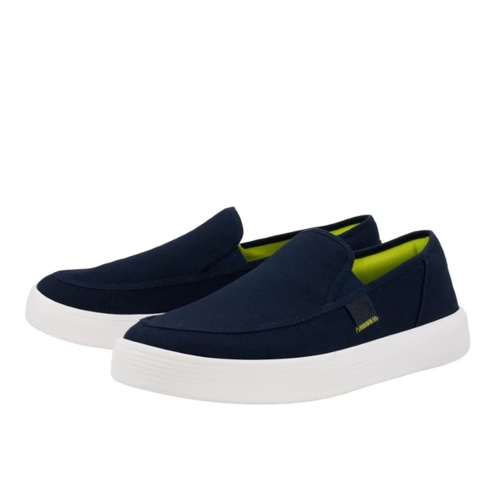 HEYDUDE Sunapee Canvas Navy White Mens Size 12 Slip On Casual Loafer Shoes New